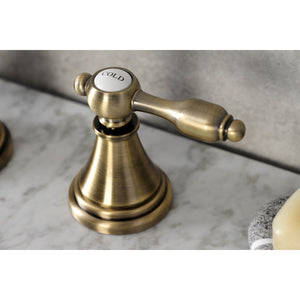 Tudor KS2983TAL Two-Handle 3-Hole Deck Mount Widespread Bathroom Faucet with Brass Pop-Up, Antique Brass
