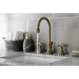 Millennium KS2983ZX Two-Handle 3-Hole Deck Mount Widespread Bathroom Faucet with Brass Pop-Up, Antique Brass