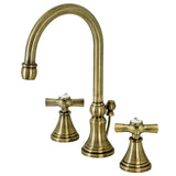 Millennium KS2983ZX Two-Handle 3-Hole Deck Mount Widespread Bathroom Faucet with Brass Pop-Up, Antique Brass