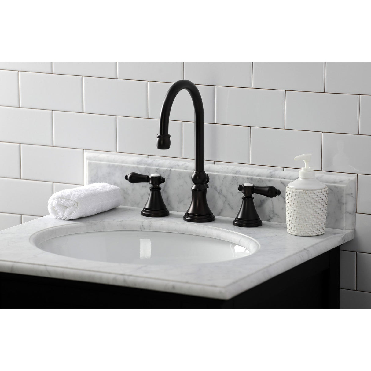 Heirloom KS2985BAL Two-Handle 3-Hole Deck Mount Widespread Bathroom Faucet with Brass Pop-Up, Oil Rubbed Bronze