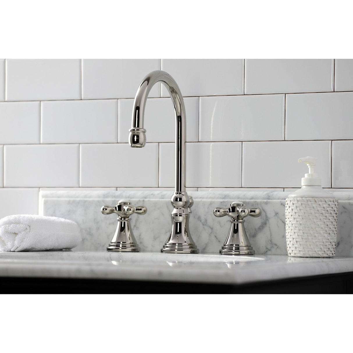 Governor KS2986AX Two-Handle 3-Hole Deck Mount Widespread Bathroom Faucet with Brass Pop-Up, Polished Nickel