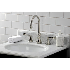 NuFrench KS2986DFL Two-Handle 3-Hole Deck Mount Widespread Bathroom Faucet with Brass Pop-Up, Polished Nickel