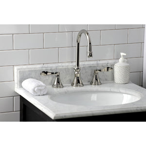 NuFrench KS2986DFL Two-Handle 3-Hole Deck Mount Widespread Bathroom Faucet with Brass Pop-Up, Polished Nickel
