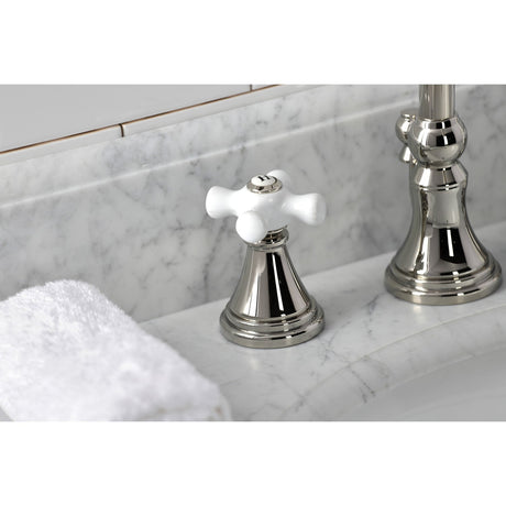 Governor KS2986PX Two-Handle 3-Hole Deck Mount Widespread Bathroom Faucet with Brass Pop-Up, Polished Nickel