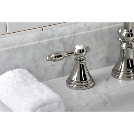 Tudor KS2986TAL Two-Handle 3-Hole Deck Mount Widespread Bathroom Faucet with Brass Pop-Up, Polished Nickel