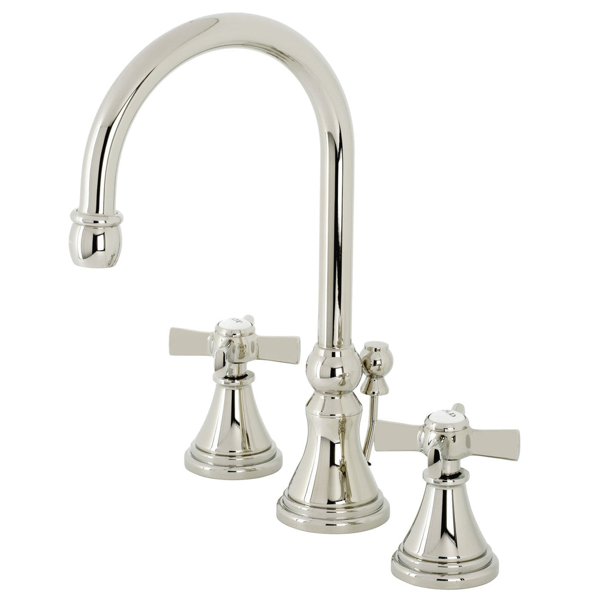 Millennium KS2986ZX Two-Handle 3-Hole Deck Mount Widespread Bathroom Faucet with Brass Pop-Up, Polished Nickel