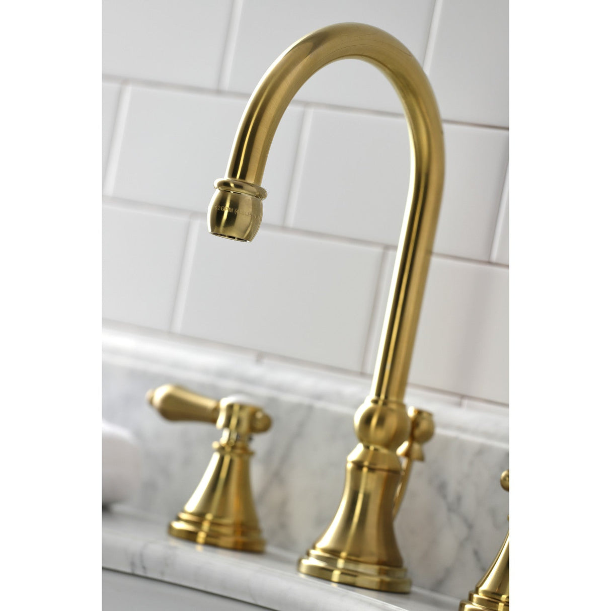 Heirloom KS2987BAL Two-Handle 3-Hole Deck Mount Widespread Bathroom Faucet with Brass Pop-Up, Brushed Brass