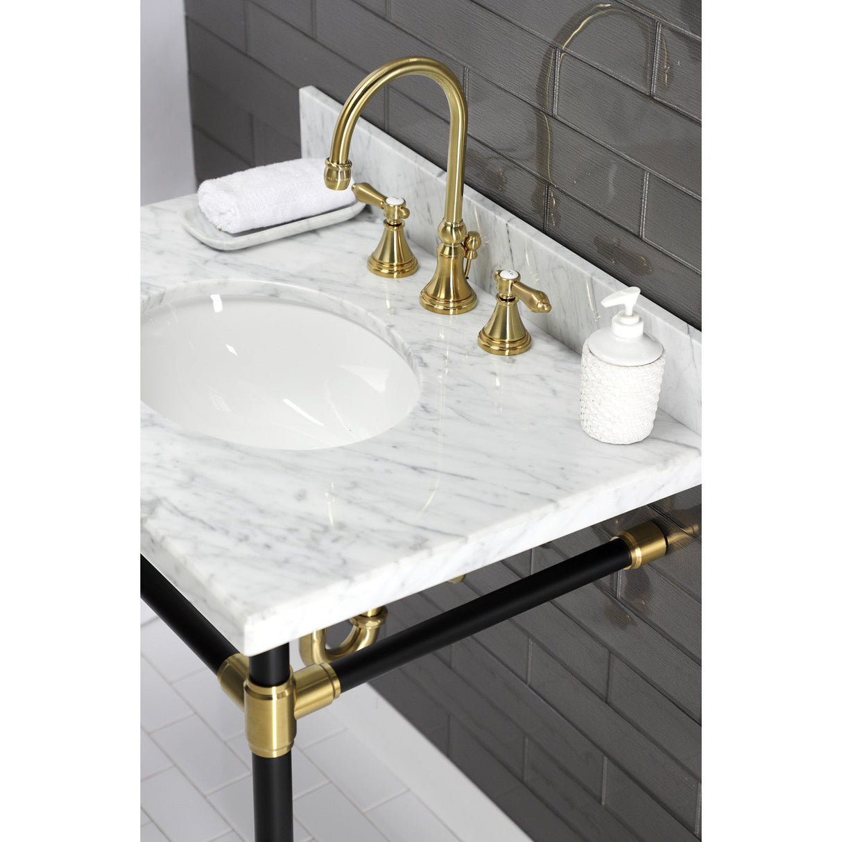 Heirloom KS2987BAL Two-Handle 3-Hole Deck Mount Widespread Bathroom Faucet with Brass Pop-Up, Brushed Brass