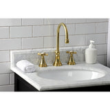 Essex KS2987BEX Two-Handle 3-Hole Deck Mount Widespread Bathroom Faucet with Brass Pop-Up, Brushed Brass