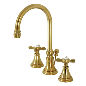 Essex KS2987BEX Two-Handle 3-Hole Deck Mount Widespread Bathroom Faucet with Brass Pop-Up, Brushed Brass