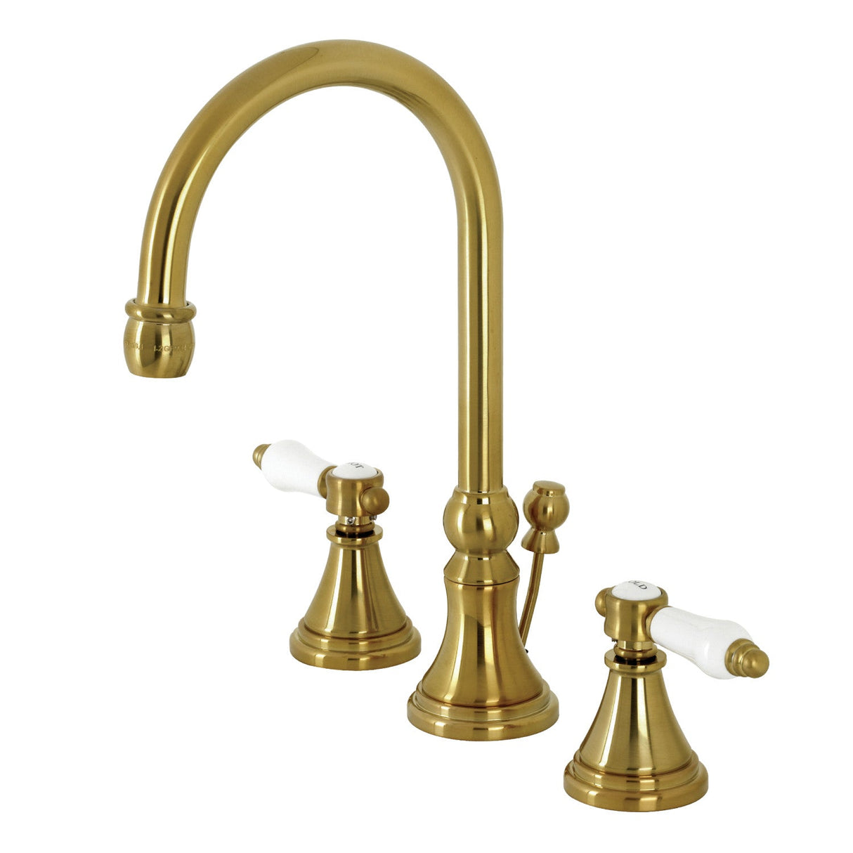 Bel-Air KS2987BPL Two-Handle 3-Hole Deck Mount Widespread Bathroom Faucet with Brass Pop-Up, Brushed Brass