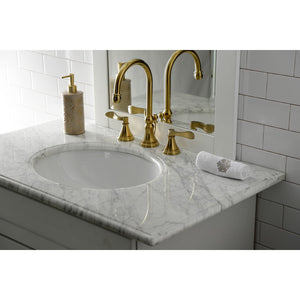 NuFrench KS2987DFL Two-Handle 3-Hole Deck Mount Widespread Bathroom Faucet with Brass Pop-Up, Brushed Brass