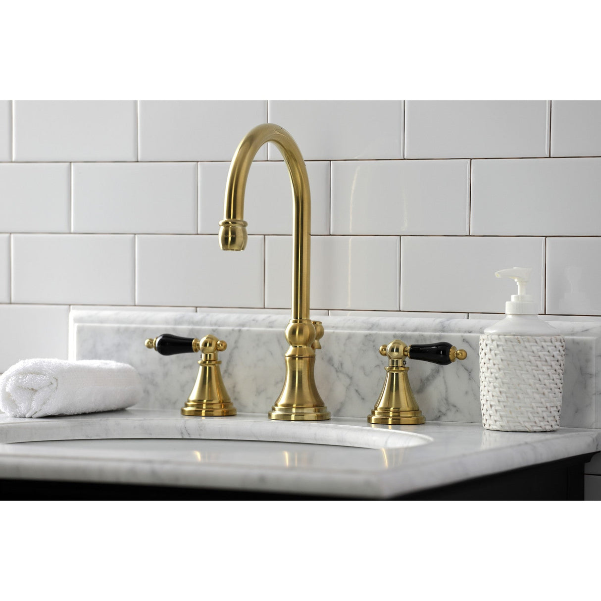 Duchess KS2987PKL Two-Handle 3-Hole Deck Mount Widespread Bathroom Faucet with Brass Pop-Up, Brushed Brass