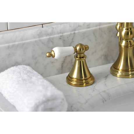 Governor KS2987PL Two-Handle 3-Hole Deck Mount Widespread Bathroom Faucet with Brass Pop-Up, Brushed Brass