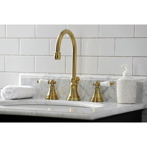 Governor KS2987PL Two-Handle 3-Hole Deck Mount Widespread Bathroom Faucet with Brass Pop-Up, Brushed Brass