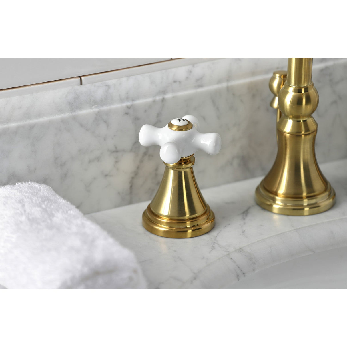 Governor KS2987PX Two-Handle 3-Hole Deck Mount Widespread Bathroom Faucet with Brass Pop-Up, Brushed Brass