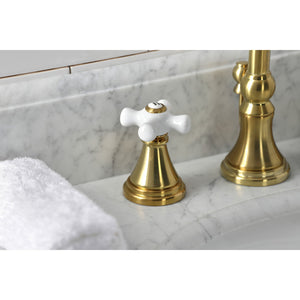 Governor KS2987PX Two-Handle 3-Hole Deck Mount Widespread Bathroom Faucet with Brass Pop-Up, Brushed Brass