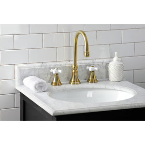 Governor KS2987PX Two-Handle 3-Hole Deck Mount Widespread Bathroom Faucet with Brass Pop-Up, Brushed Brass