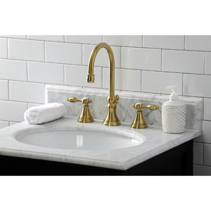 Tudor KS2987TAL Two-Handle 3-Hole Deck Mount Widespread Bathroom Faucet with Brass Pop-Up, Brushed Brass