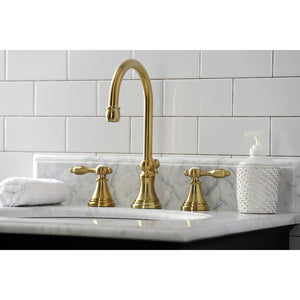 Tudor KS2987TAL Two-Handle 3-Hole Deck Mount Widespread Bathroom Faucet with Brass Pop-Up, Brushed Brass
