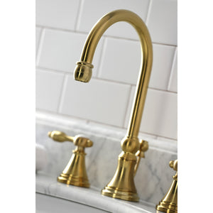 Tudor KS2987TAL Two-Handle 3-Hole Deck Mount Widespread Bathroom Faucet with Brass Pop-Up, Brushed Brass
