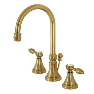 Tudor KS2987TAL Two-Handle 3-Hole Deck Mount Widespread Bathroom Faucet with Brass Pop-Up, Brushed Brass
