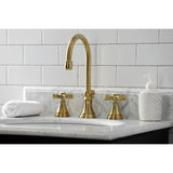 Millennium KS2987ZX Two-Handle 3-Hole Deck Mount Widespread Bathroom Faucet with Brass Pop-Up, Brushed Brass