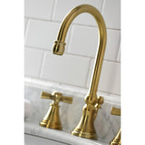 Millennium KS2987ZX Two-Handle 3-Hole Deck Mount Widespread Bathroom Faucet with Brass Pop-Up, Brushed Brass