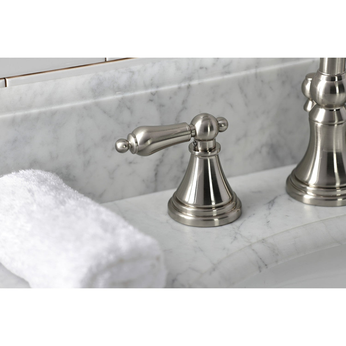 Governor KS2988AL Two-Handle 3-Hole Deck Mount Widespread Bathroom Faucet with Brass Pop-Up, Brushed Nickel
