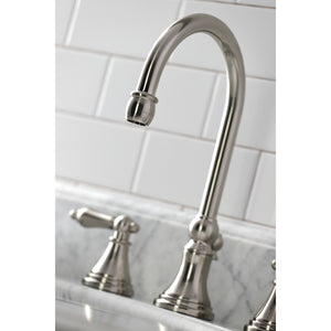 Governor KS2988AL Two-Handle 3-Hole Deck Mount Widespread Bathroom Faucet with Brass Pop-Up, Brushed Nickel