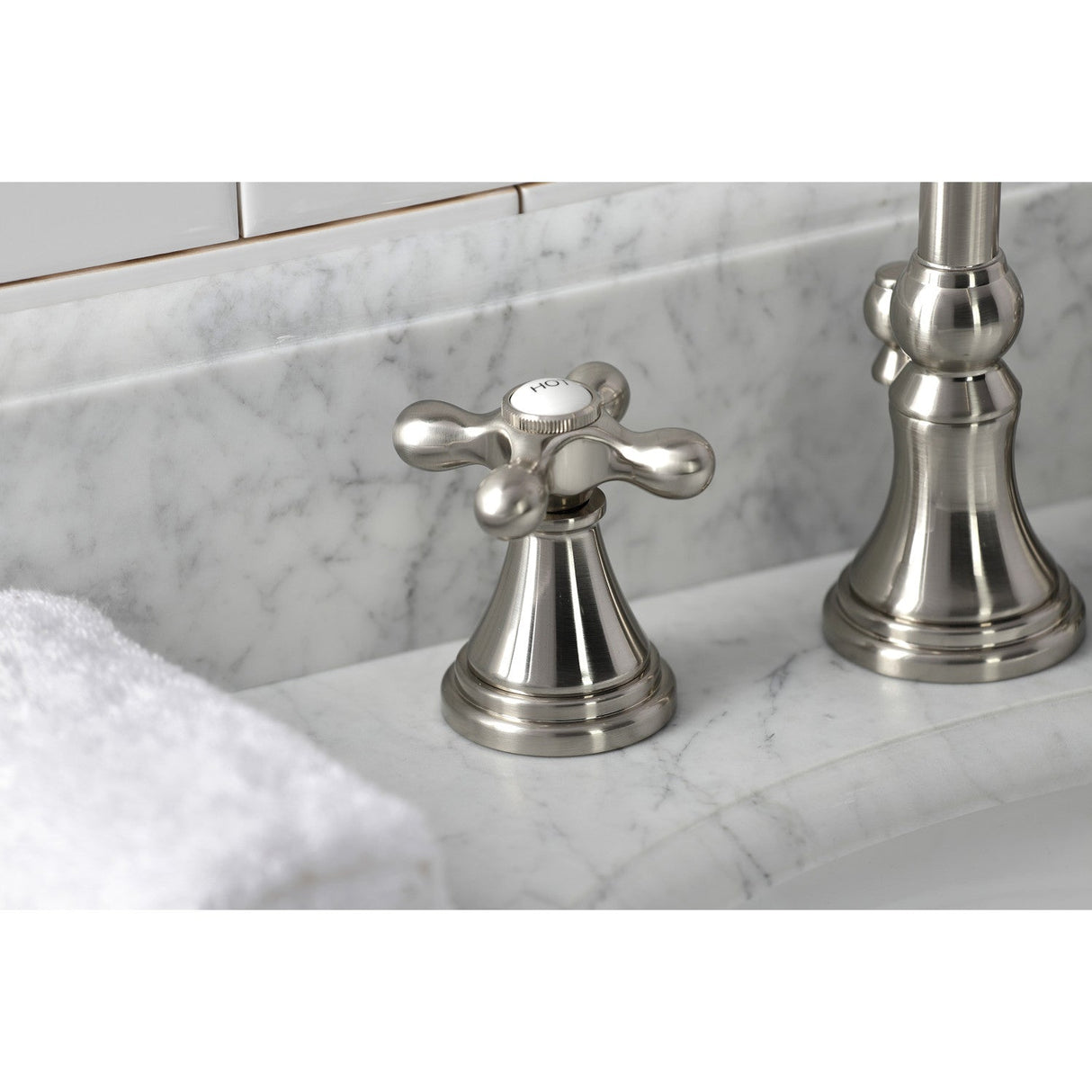 Governor KS2988AX Two-Handle 3-Hole Deck Mount Widespread Bathroom Faucet with Brass Pop-Up, Brushed Nickel