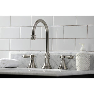 Heirloom KS2988BAL Two-Handle 3-Hole Deck Mount Widespread Bathroom Faucet with Brass Pop-Up, Brushed Nickel