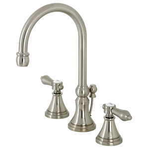 Heirloom KS2988BAL Two-Handle 3-Hole Deck Mount Widespread Bathroom Faucet with Brass Pop-Up, Brushed Nickel