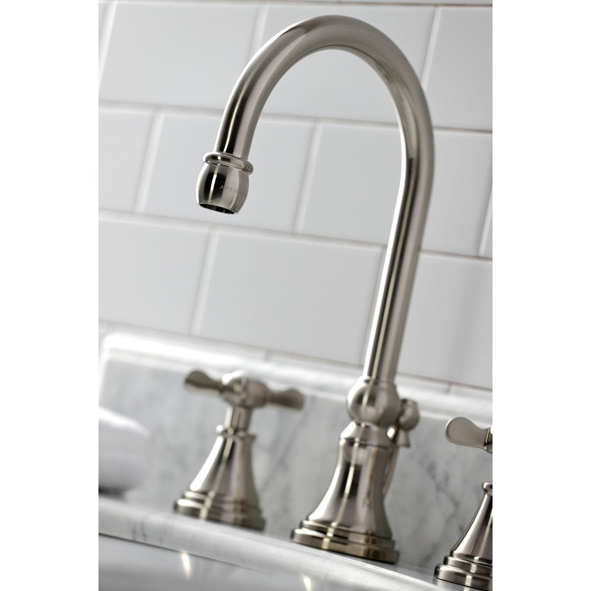 Essex KS2988BEX Two-Handle 3-Hole Deck Mount Widespread Bathroom Faucet with Brass Pop-Up, Brushed Nickel