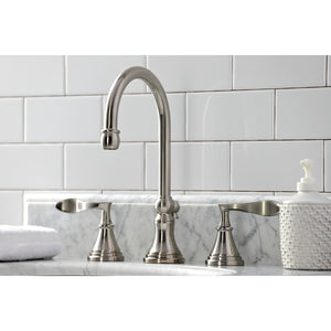 Century KS2988CFL Two-Handle 3-Hole Deck Mount Widespread Bathroom Faucet with Brass Pop-Up, Brushed Nickel