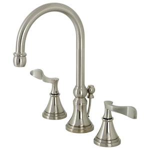 Century KS2988CFL Two-Handle 3-Hole Deck Mount Widespread Bathroom Faucet with Brass Pop-Up, Brushed Nickel