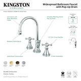 Governor KS2988KX Two-Handle 3-Hole Deck Mount Widespread Bathroom Faucet with Brass Pop-Up, Brushed Nickel