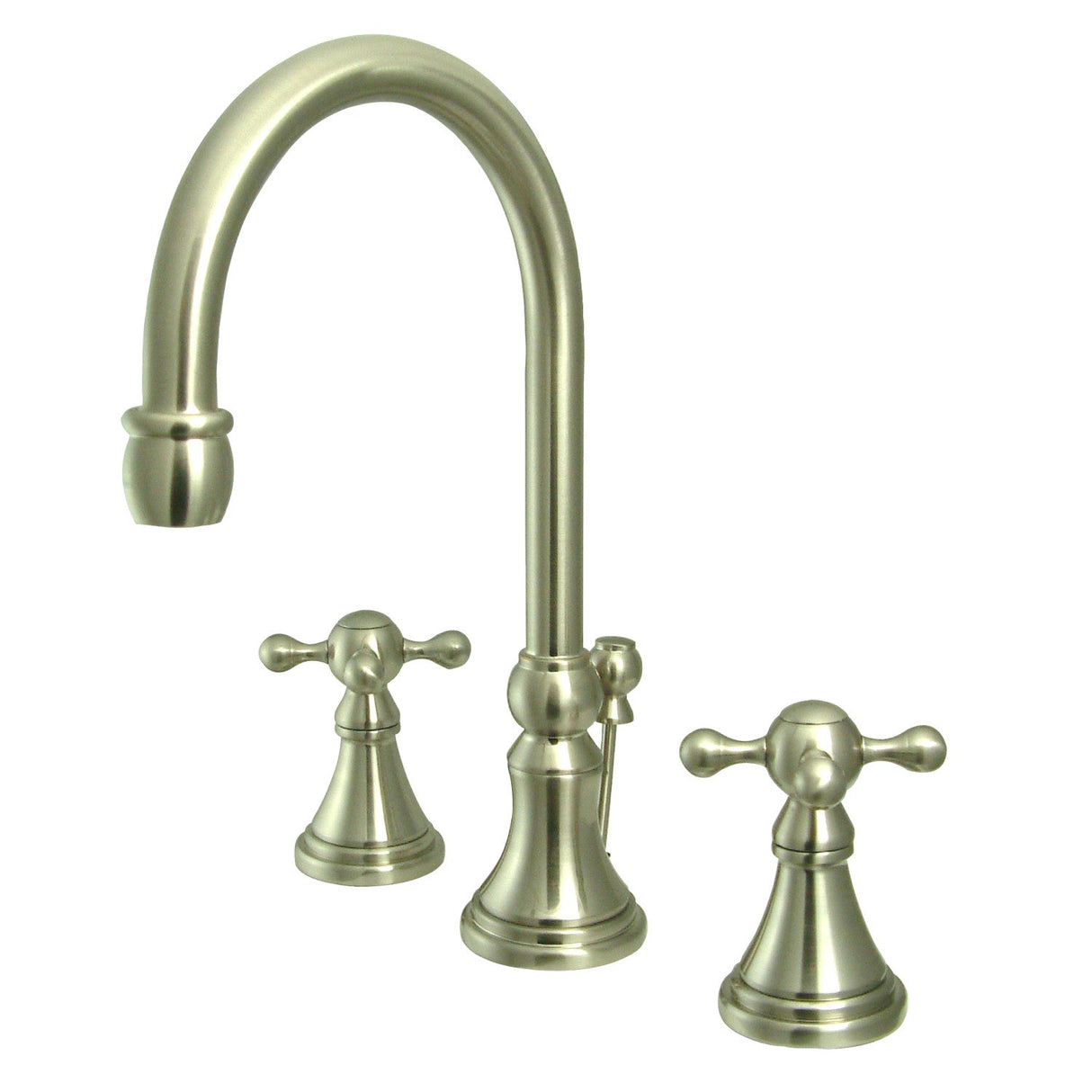 Governor KS2988KX Two-Handle 3-Hole Deck Mount Widespread Bathroom Faucet with Brass Pop-Up, Brushed Nickel