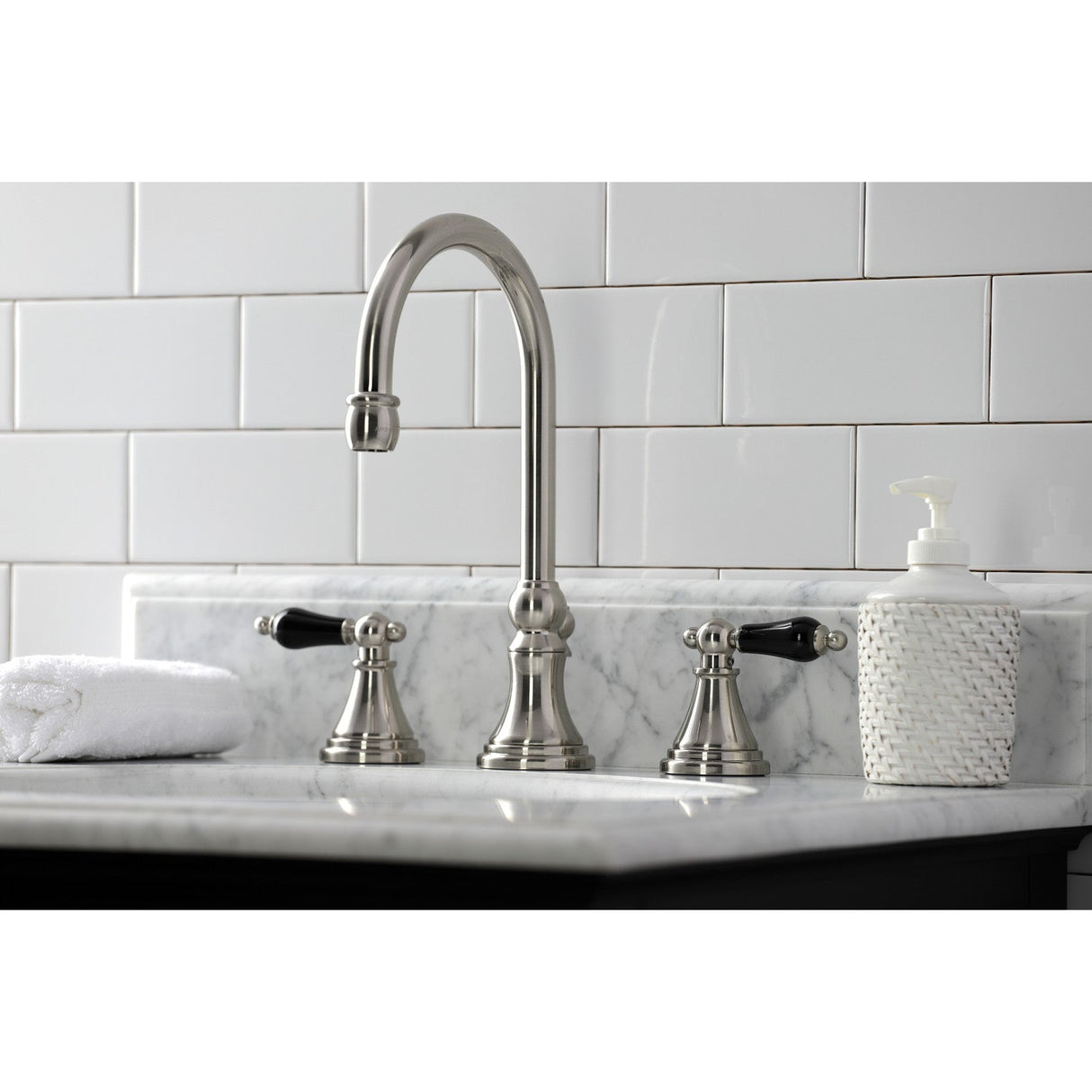 Duchess KS2988PKL Two-Handle 3-Hole Deck Mount Widespread Bathroom Faucet with Brass Pop-Up, Brushed Nickel