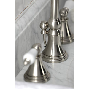 Governor KS2988PL Two-Handle 3-Hole Deck Mount Widespread Bathroom Faucet with Brass Pop-Up, Brushed Nickel