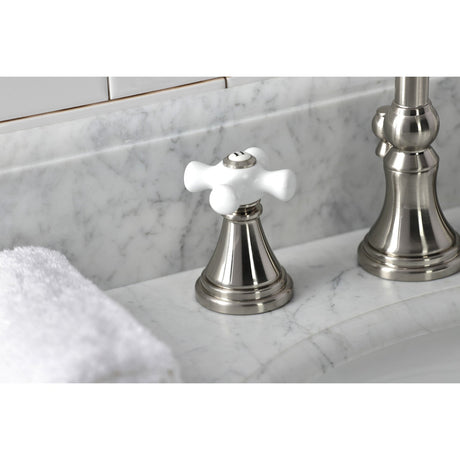 Governor KS2988PX Two-Handle 3-Hole Deck Mount Widespread Bathroom Faucet with Brass Pop-Up, Brushed Nickel