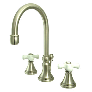 Governor KS2988PX Two-Handle 3-Hole Deck Mount Widespread Bathroom Faucet with Brass Pop-Up, Brushed Nickel