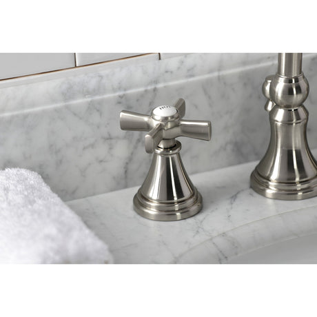 Millennium KS2988ZX Two-Handle 3-Hole Deck Mount Widespread Bathroom Faucet with Brass Pop-Up, Brushed Nickel