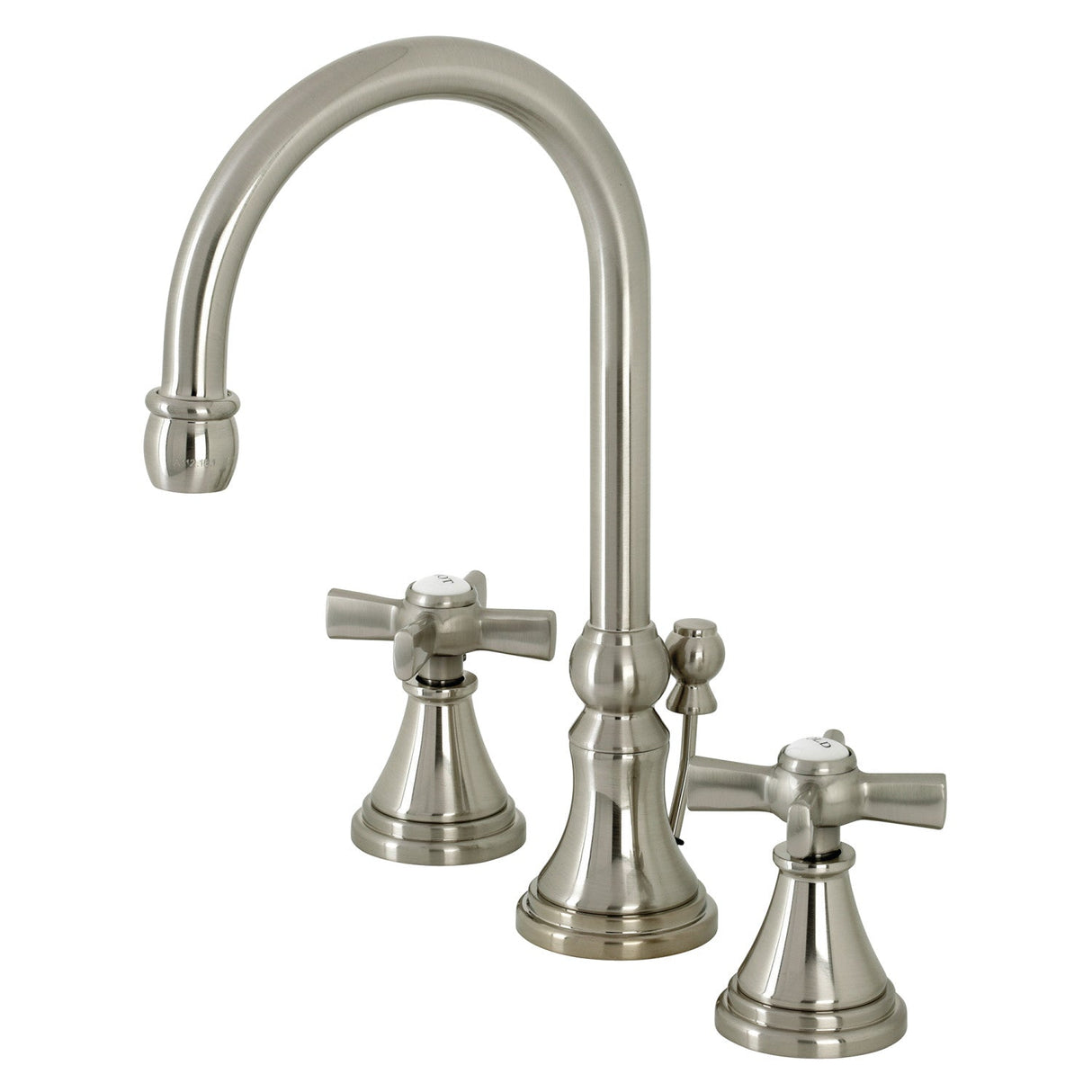 Millennium KS2988ZX Two-Handle 3-Hole Deck Mount Widespread Bathroom Faucet with Brass Pop-Up, Brushed Nickel