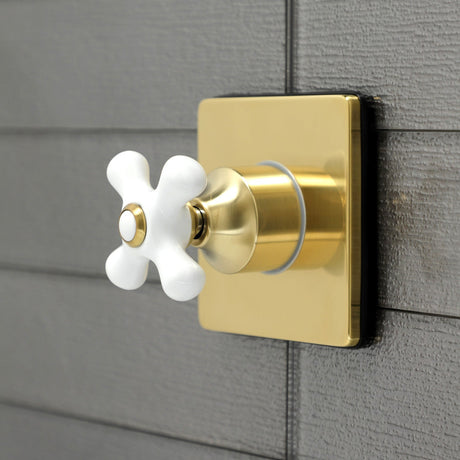 KS3047PX Single-Handle Wall Mount Three-Way Diverter Valve with Trim Kit, Brushed Brass