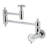 Webb KS3101RKX Two-Handle 1-Hole Wall Mount Pot Filler with Knurled Handle, Polished Chrome