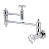 Wendell KS3101RKZ Two-Handle 1-Hole Wall Mount Pot Filler with Knurled Handle, Polished Chrome