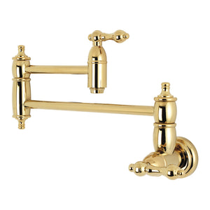 Restoration KS3102AL Two-Handle 1-Hole Wall Mount Pot Filler, Polished Brass