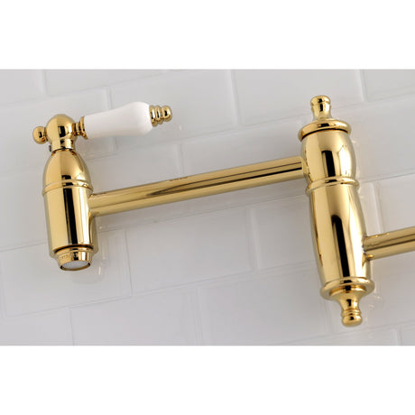 Restoration KS3102PL Two-Handle 1-Hole Wall Mount Pot Filler, Polished Brass