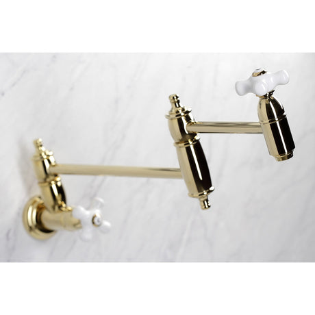 Restoration KS3102PX Two-Handle 1-Hole Wall Mount Pot Filler, Polished Brass